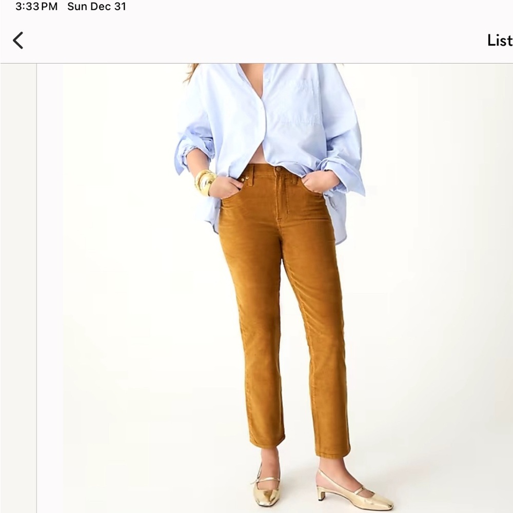J.Crew Vintage Straight 9” pant in garment died corduroy, color Golden Brandy.